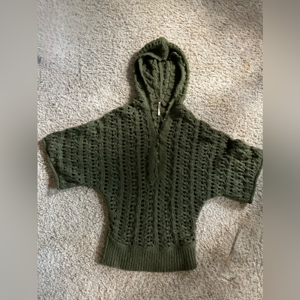 Free People open knit flared sleeve pullover button hooded sweater